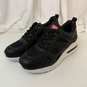 "Red" Womens Black Sneakers With Rhinestone Accents Mesh & Faux Leather Casual A